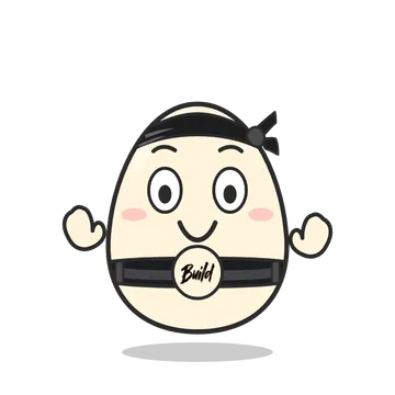 Lumo, the BuildYourself mascot: an egg-shaped character with a black headband and a Build belt